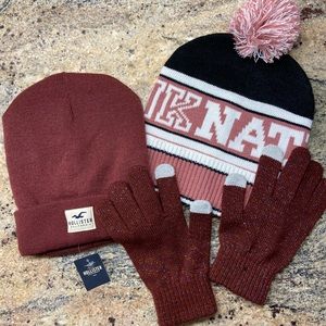 Hollister Beanie NWT, PINK Beanie NWOT, knit gloves NWOT